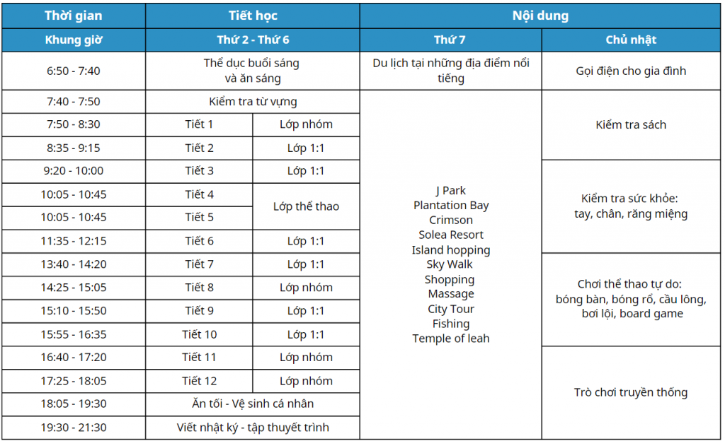 Lịch trình hàng tuần cho chương trình trại hè CIA 2023