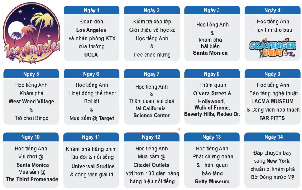 Lịch trình trại hè Los Angeles