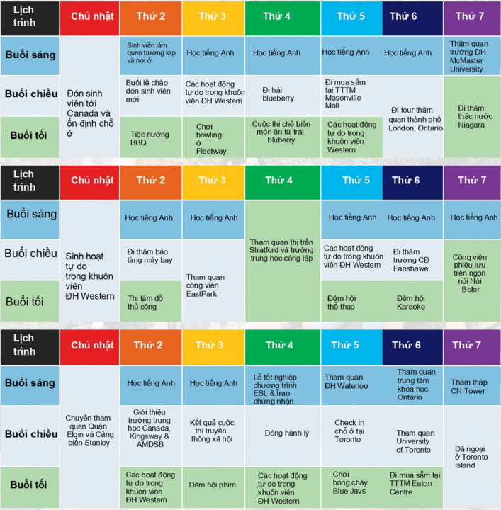 lịch trình trại hè Canada 2024